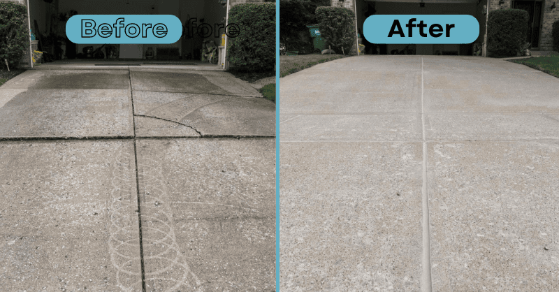 cracked concrete before repair and concrete after concrete leveling